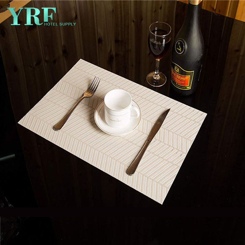 Oblong Beige Strip Table Mats Outdoo