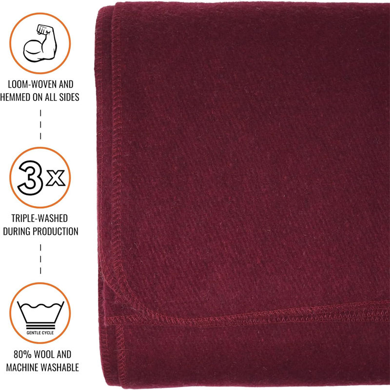 Rugged Wine 10% Wool 71×90 inches Rescue Blanket