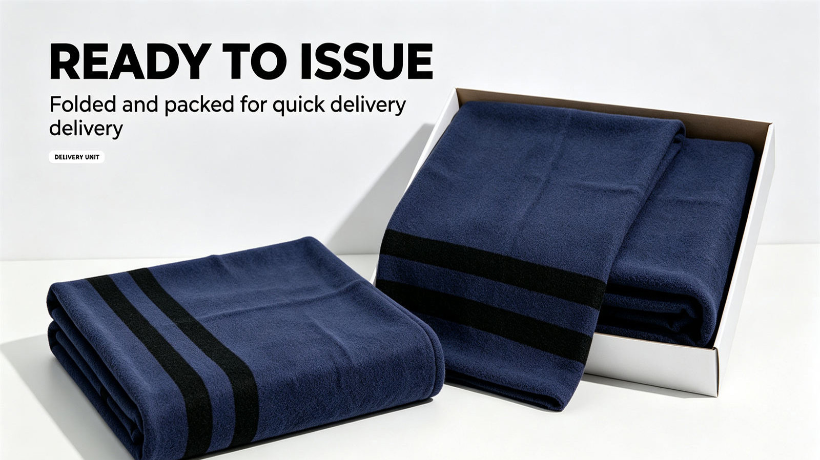 Navy Blue institutional facility blanket shown for bulk procurement, specification comparison, storage planning and project distribution review