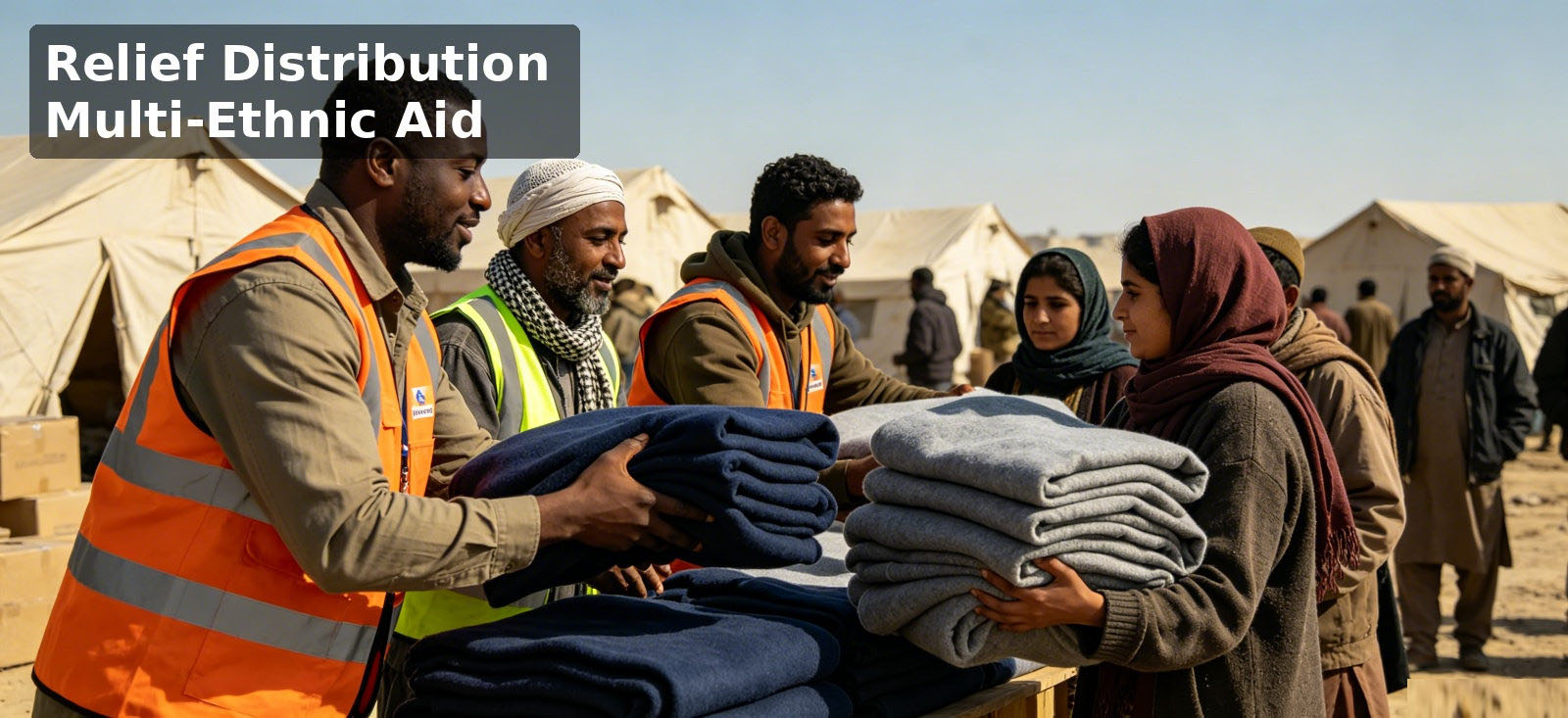 Disaster relief blankets distributed at a humanitarian aid point