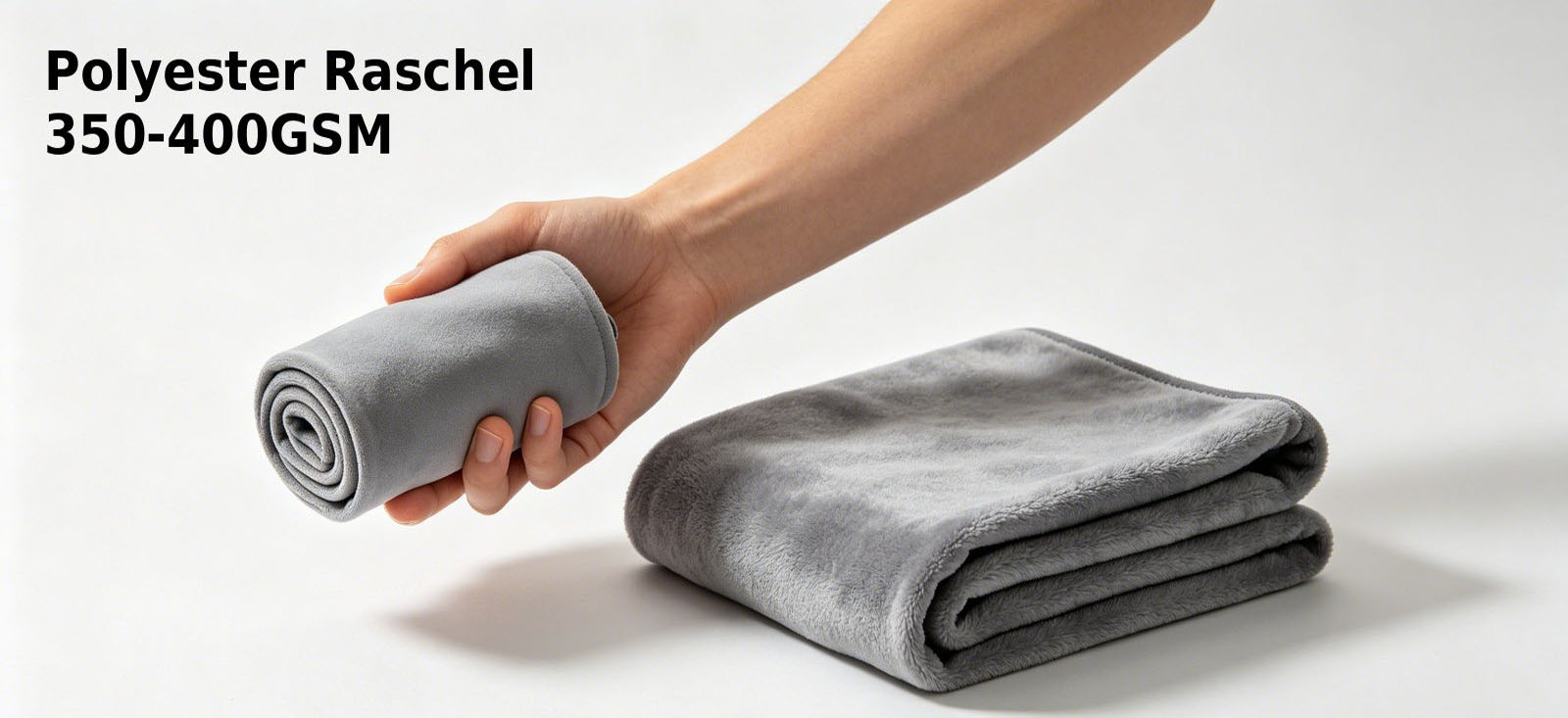 Lightweight polyester raschel relief blanket in folded and packed form