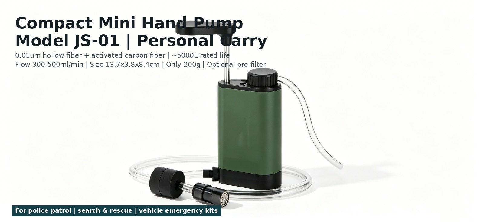 Compact personal hand-pump water purifier model for bulk procurement review and emergency water planning