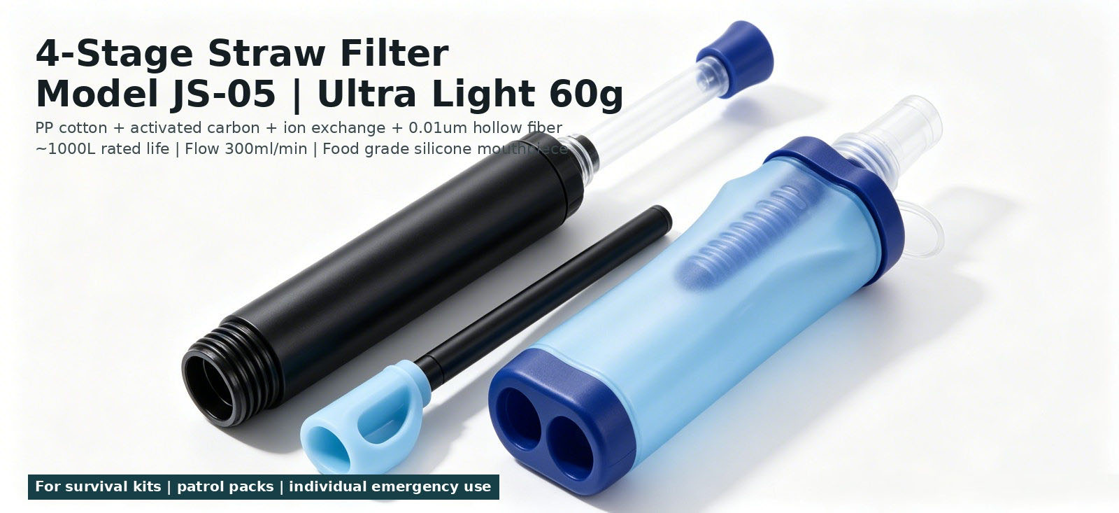 Lightweight personal filter straw models for individual use for procurement review and temporary site distribution