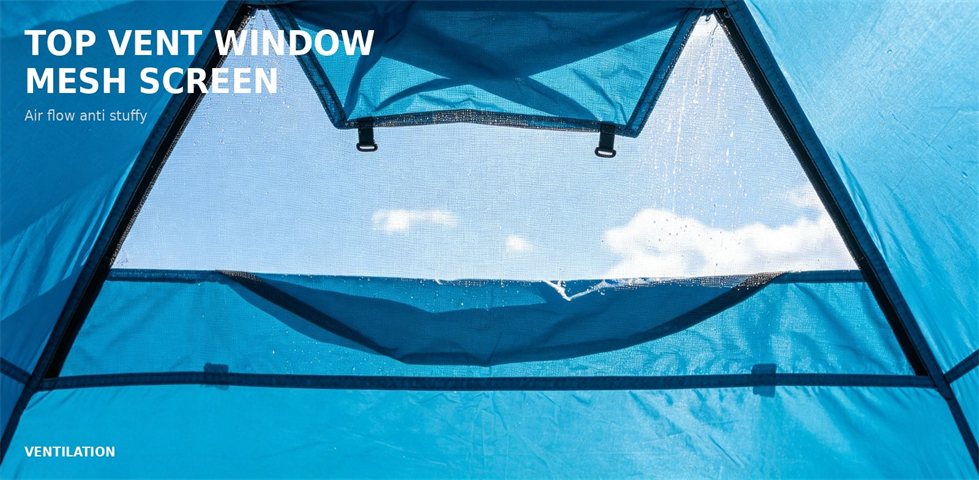 Mesh ventilation panel at the top of a portable shower tent for procurement review and emergency camp allocation