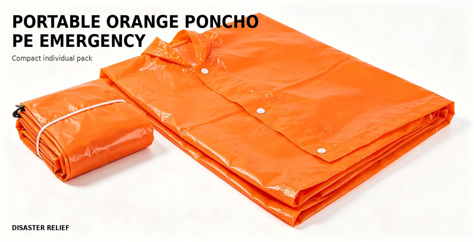 Orange emergency poncho for rapid issue and temporary rain protection for bulk procurement review
