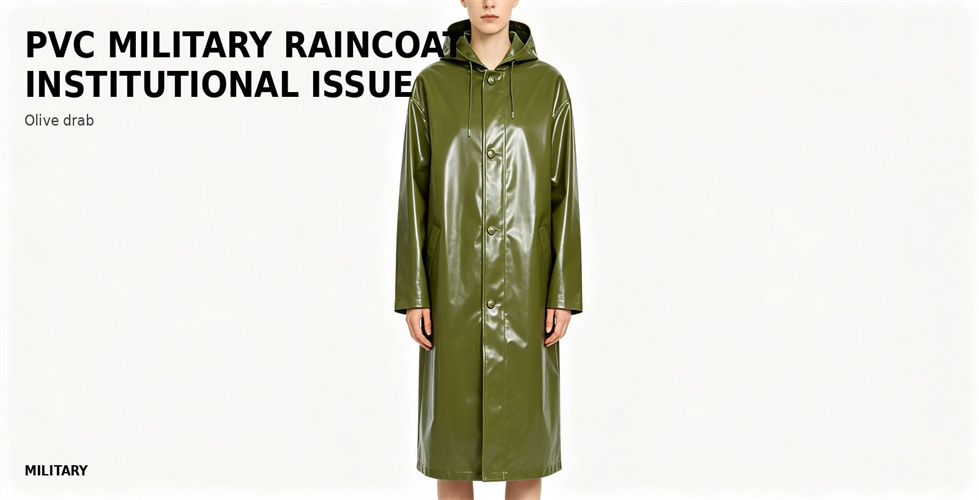 Olive PVC raincoat for institutional field use for institutional procurement and outdoor duty planning