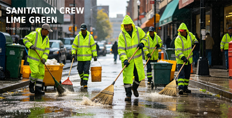High visibility rainwear for municipal sanitation crews for procurement review and emergency team distribution