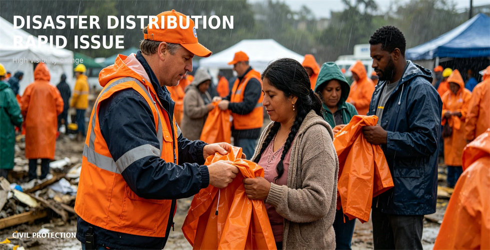 Emergency rainwear prepared for relief supply distribution for procurement review and emergency team distribution