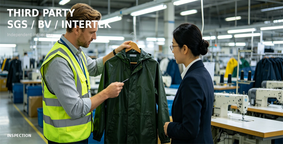 Raincoat documentation and sample prepared for inspection review for bulk procurement review