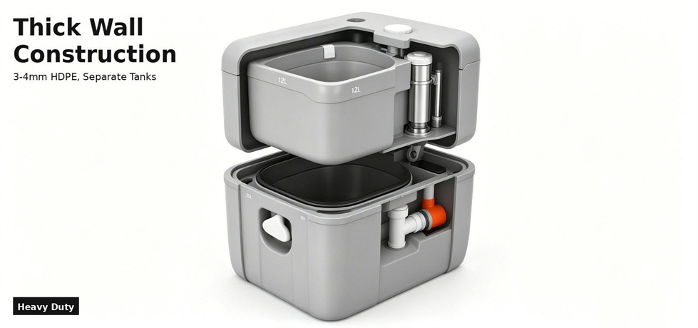 Portable toilet with separated upper and lower tanks for procurement review and emergency site allocation