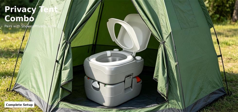 Portable toilet combined with a privacy tent for field use for procurement review and emergency site allocation