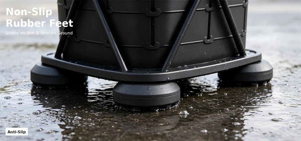 Portable toilet base with non-slip rubber feet for institutional procurement and field hygiene deployment
