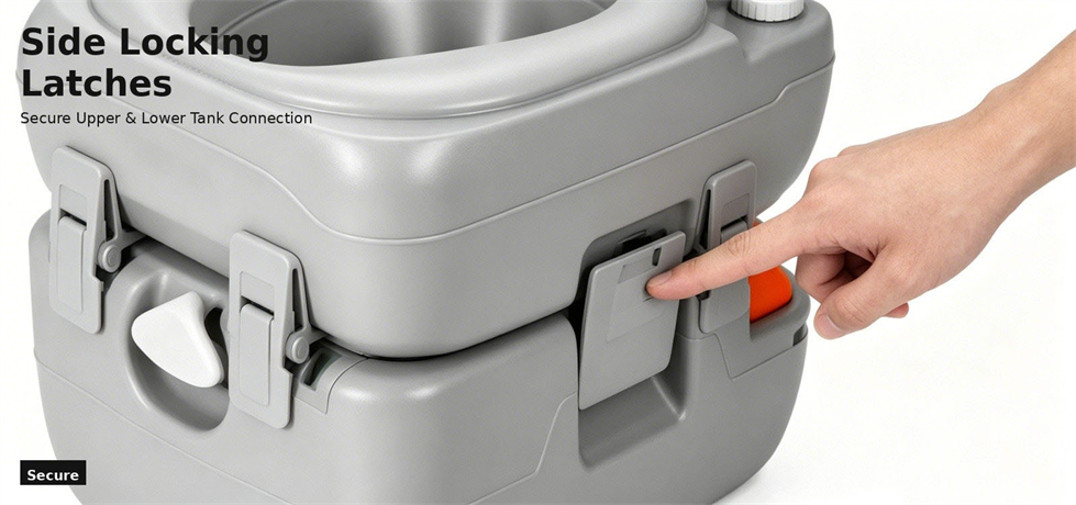 Side locking latches connecting portable toilet tanks for procurement review and emergency site allocation