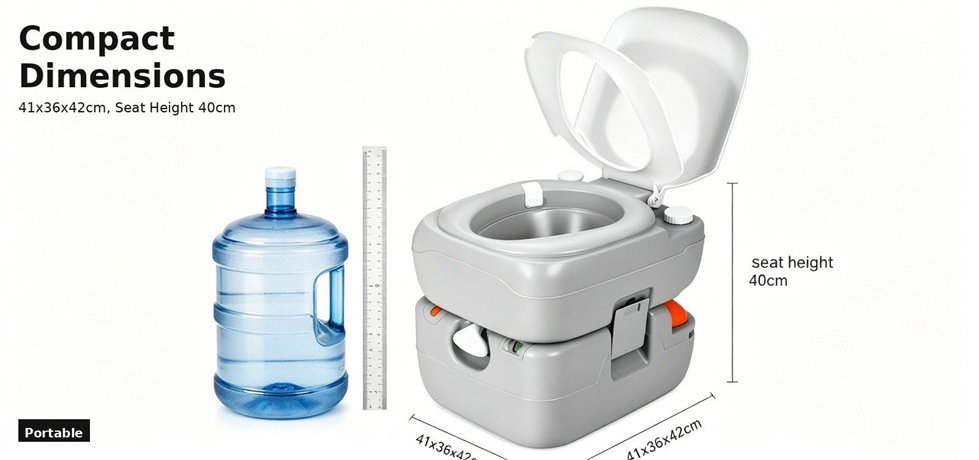 Portable toilet dimensions reviewed beside a reference container for bulk procurement review