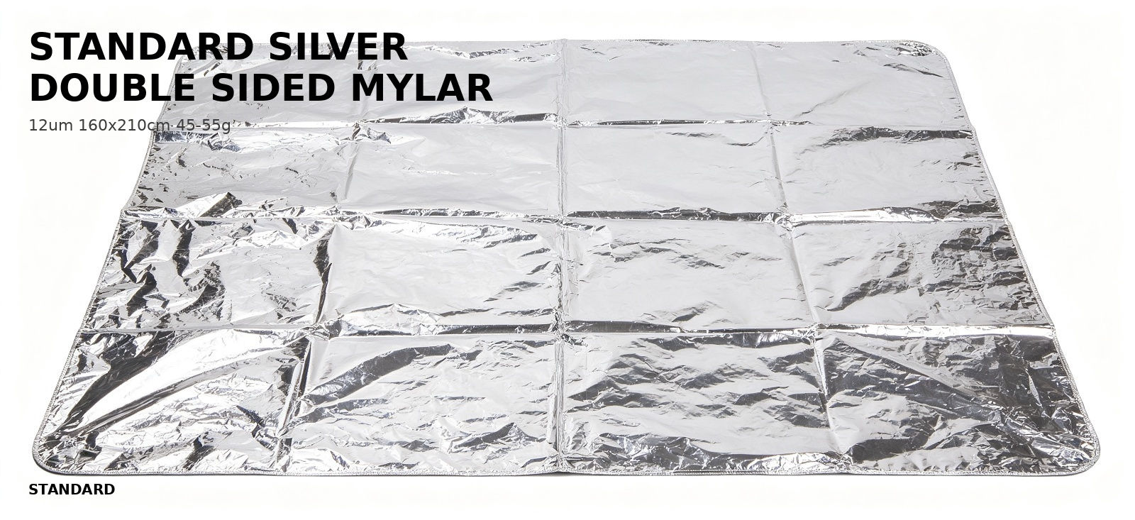 Standard silver emergency foil blanket displayed flat for product selection for bulk procurement review