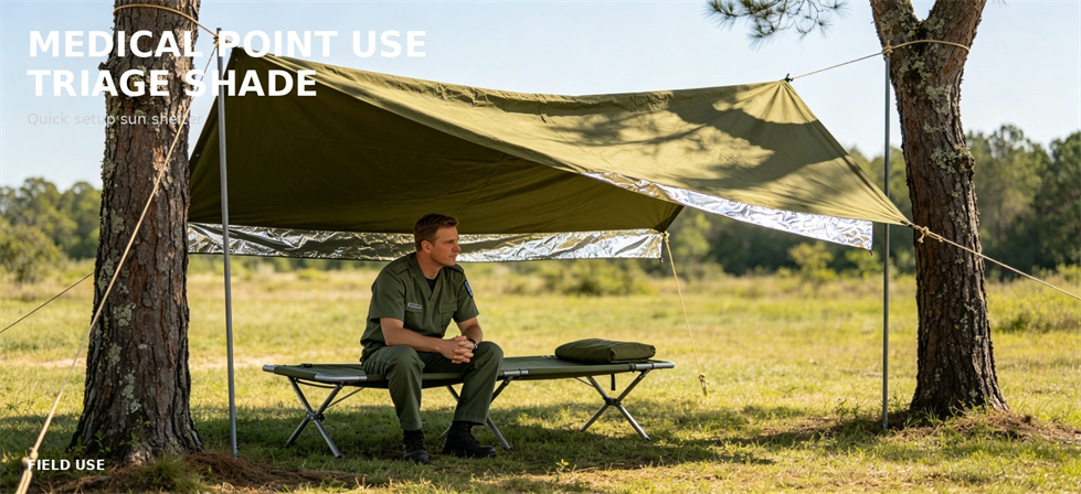 Emergency canopy providing shade at a temporary medical point for procurement review and field distribution planning Emergency canopy providing shade at a temporary medical point for procurement review and field distribution planning