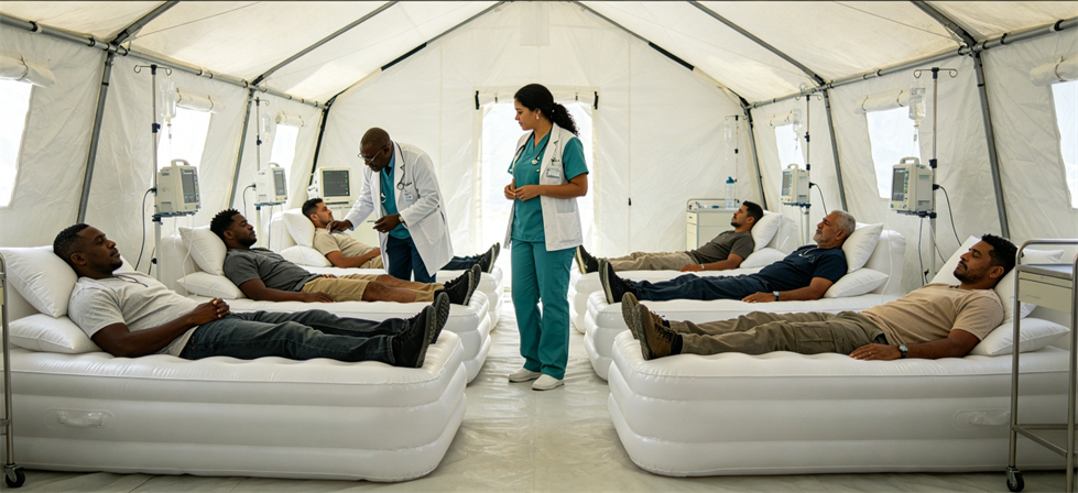 Emergency inflatable mattress comparison image for initial sourcing used to compare product forms before government procurement approval