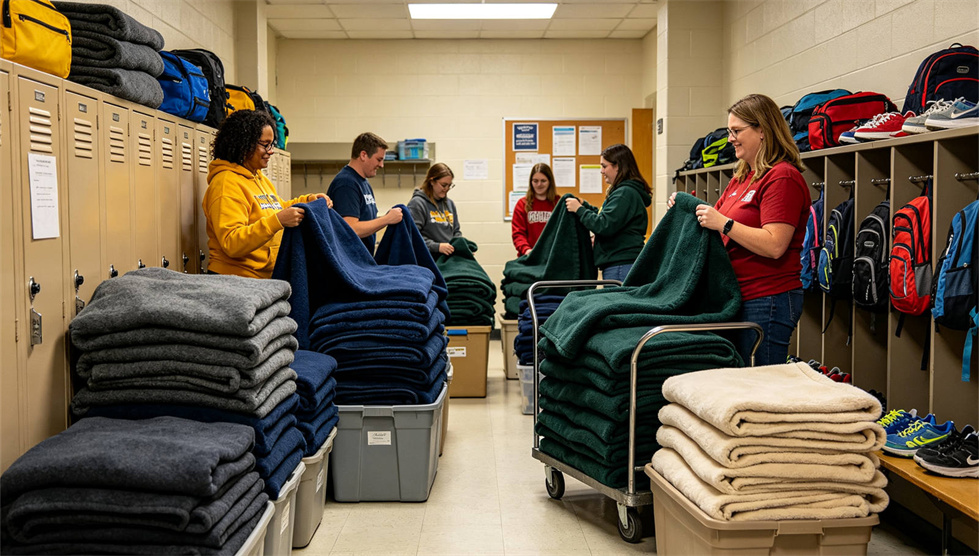 Emergency blanket temporary shelter use showing solid color brown scene for institutional procurement review