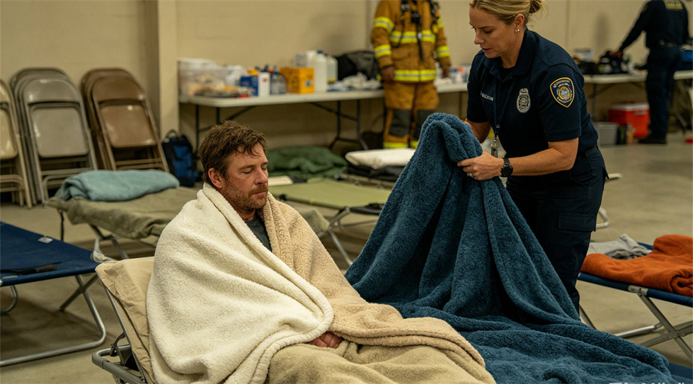 Emergency blanket temporary shelter use showing solid color brown scene for institutional procurement review