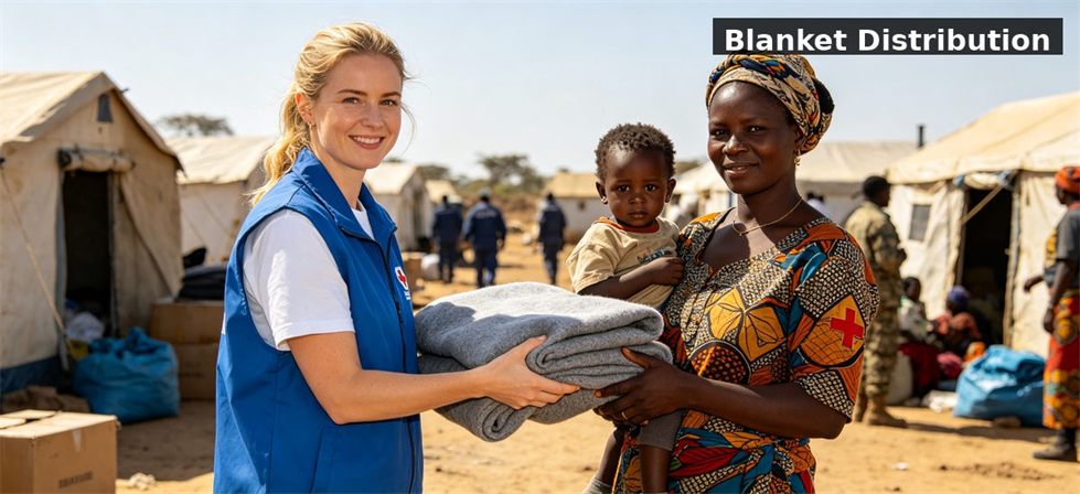Relief blankets distributed to families for humanitarian shelter support for B2B procurement