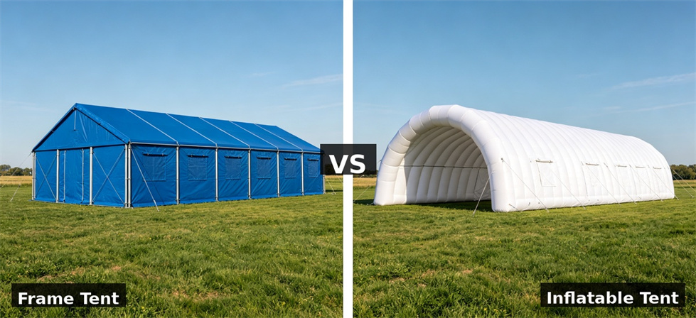 Relief tent frame vs inflatable shown for camp level layout planning in institutional relief tent procurement planning Relief tent frame vs inflatable shown for camp level layout planning in institutional relief tent procurement planning