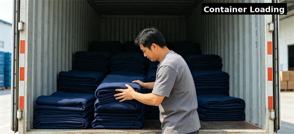 Container loading of packed relief blankets for international project delivery for institutional bulk procurement review