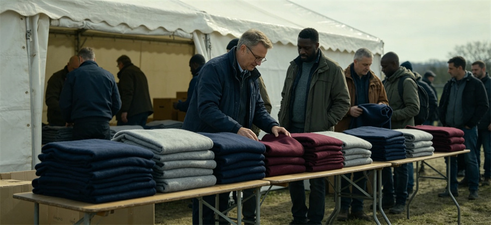 Community shelter blankets outdoor aid shown for managing multiple shelter sites in institutional blanket procurement review