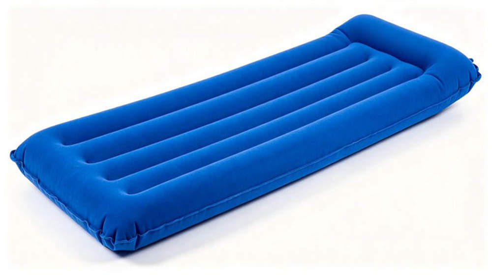 Blue PVC inflatable mattress 190x72cm flocked surface lightweight for camp use