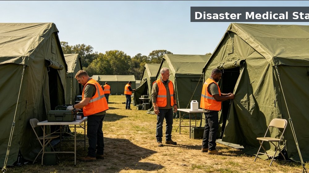 Hospital field medical supply image showing disaster medical station scene for temporary clinics, disaster response and institutional procurement Hospital field medical supply image showing disaster medical station scene for temporary clinics, disaster response and institutional procurement