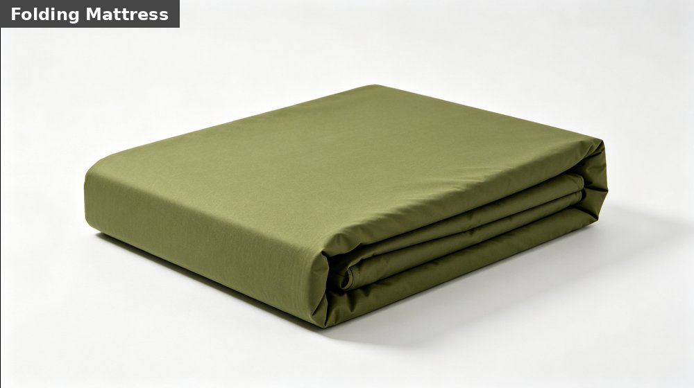 Hospital field medical supply image showing waterproof folding foam mattress white background for temporary clinics, disaster response and institu Hospital field medical supply image showing waterproof folding foam mattress white background for temporary clinics, disaster response and institu