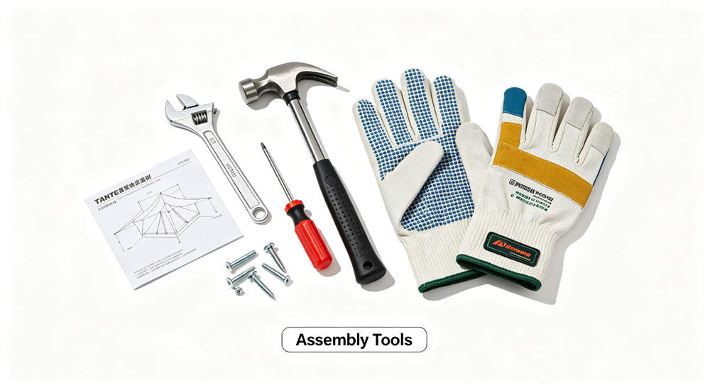 tent assembly tools wrench hammer screwdriver gloves instruction manual