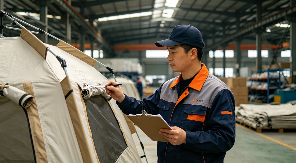 Quality inspection of frame tent before shipment
