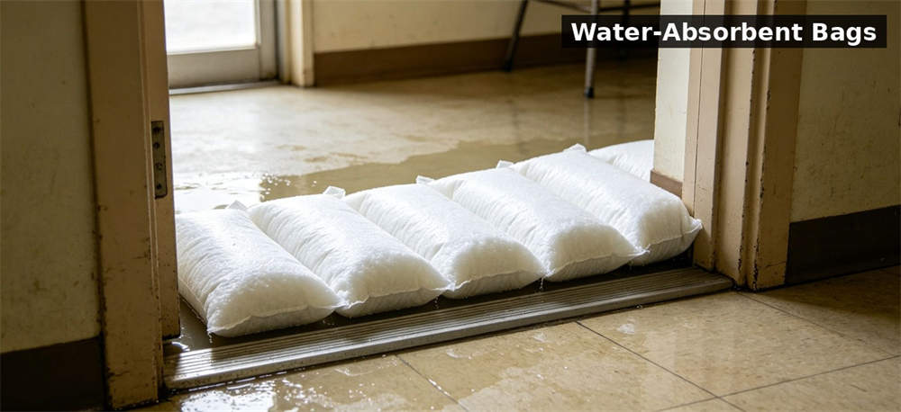Water absorbent bags doorway flood protection for institutional procurement, inspection and supply planning