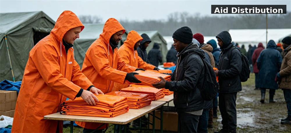 Raincoat orange eva aid distribution for institutional procurement, inspection and supply planning
