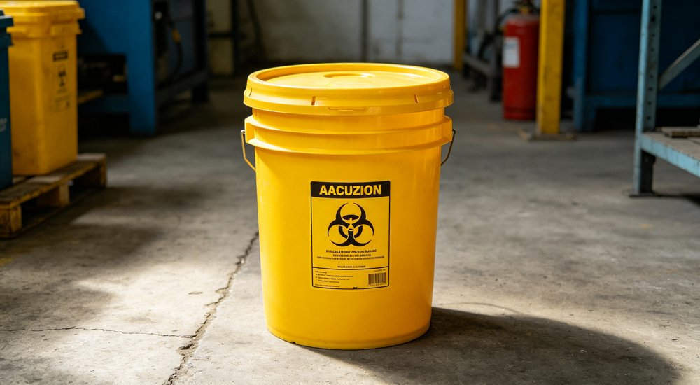 Sealed barrel for toxic waste collection from decon tent, hazardous material container, product shot red and white inflatable emergency shelter for disaster relief operations