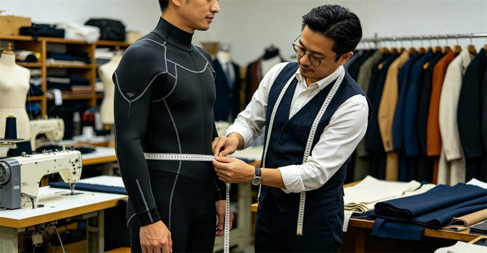 Body measurement guide for dry suit fitting showing key measurement points and size selection for optimal comfort and performance. ensuring proper fit for comfort and performance across different body types