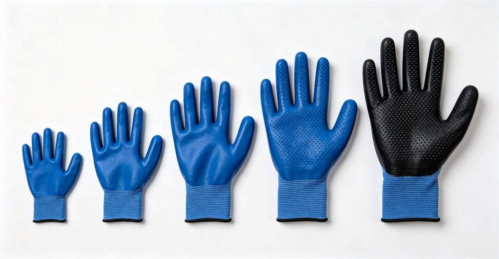 Anti-slip nitrile gloves size comparison S M L XL fit safety gloves wholesale bulk supplier China Anti-slip nitrile gloves size comparison S M L XL fit safety gloves wholesale bulk supplier China