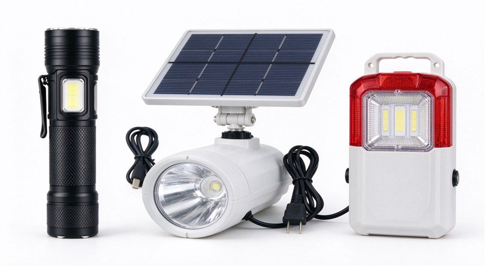 School emergency lighting set flashlight solar light for school emergency lighting supplier, showing rechargeable flashlight and solar lamp for dormitory power outage preparedness and wholesale school safety supplies