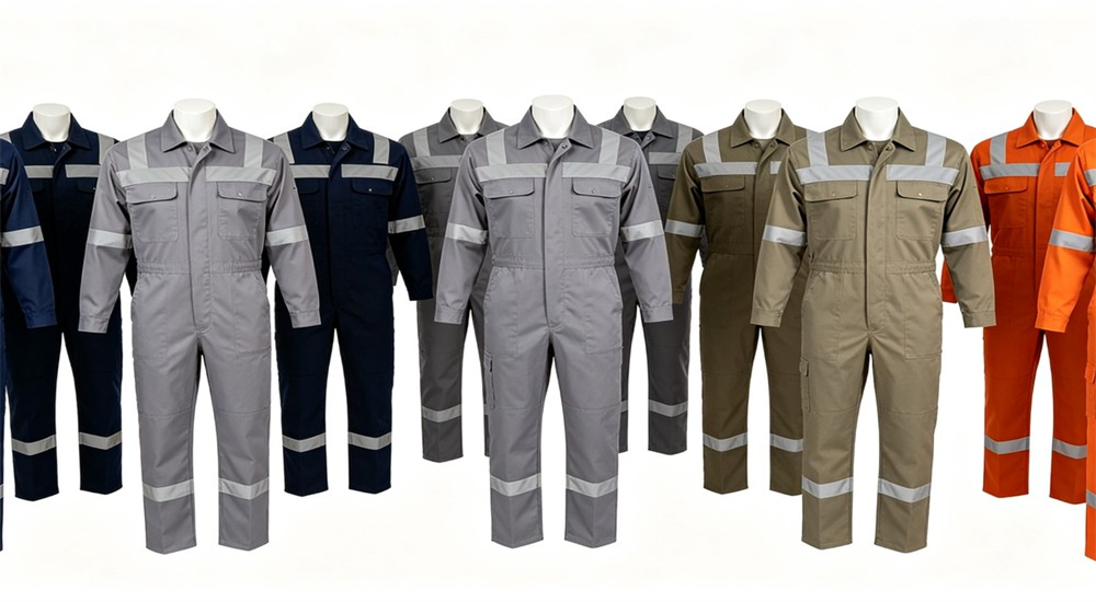 Multiple work coveralls in navy grey khaki orange with reflective strips for workers Multiple work coveralls in navy grey khaki orange with reflective strips for workers